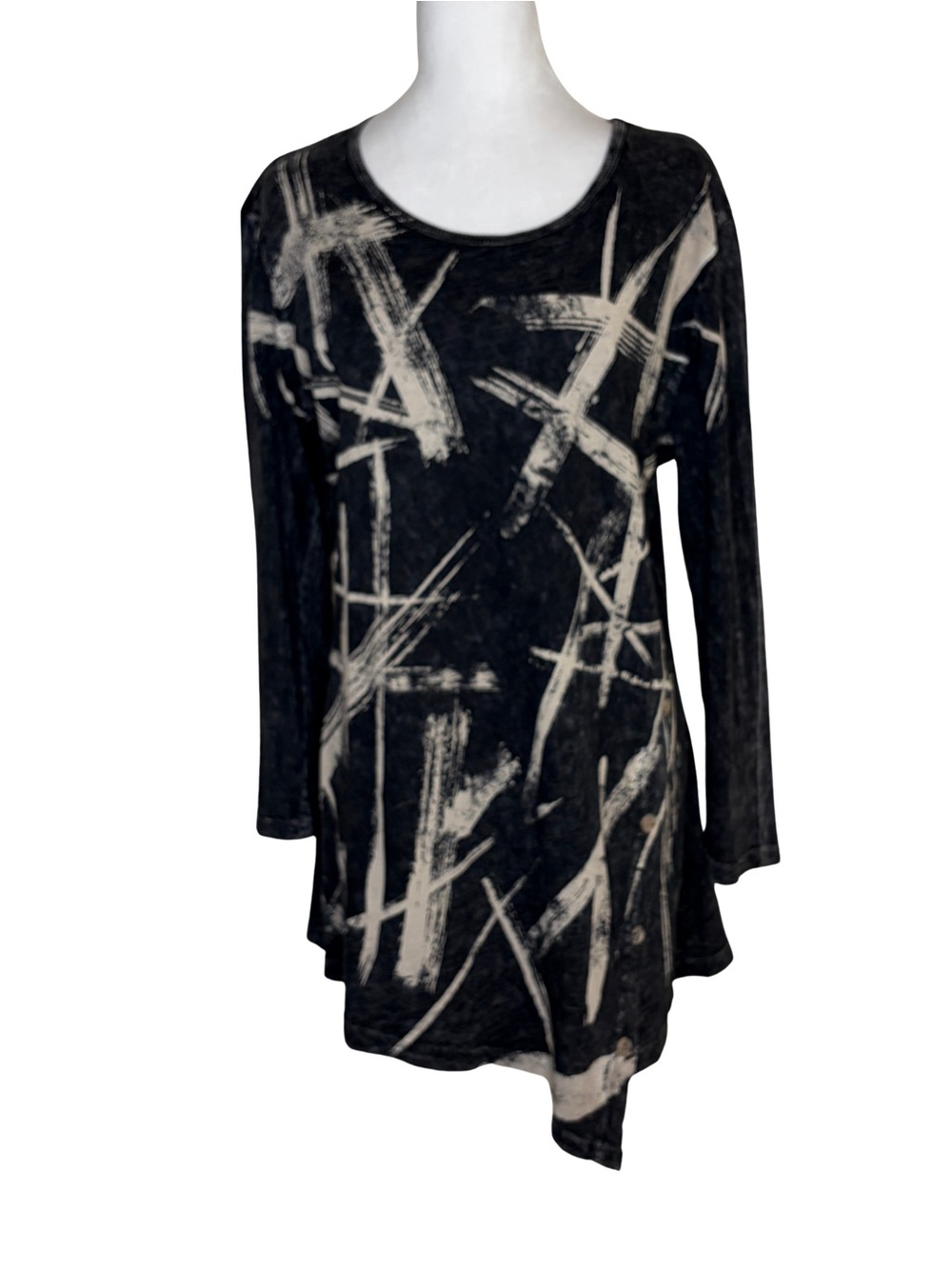 Jess&Jane Abstract Brushstroke Black & Cream Long-Sleeve Tunic size Medium